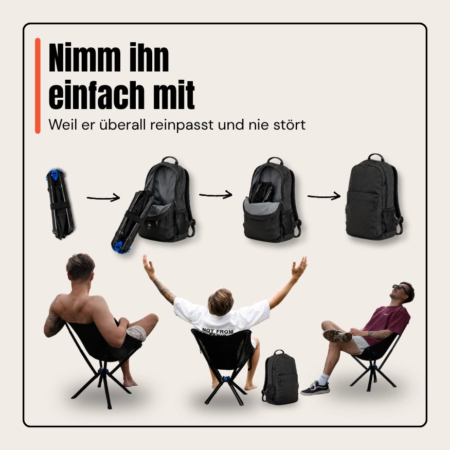 Autwild Campingstuhl - Mini-Packmaß, nur 1700 g, patentiertes QuickClick-System, in 10 Sekunden aufgebaut & bis 150 kg belastbar