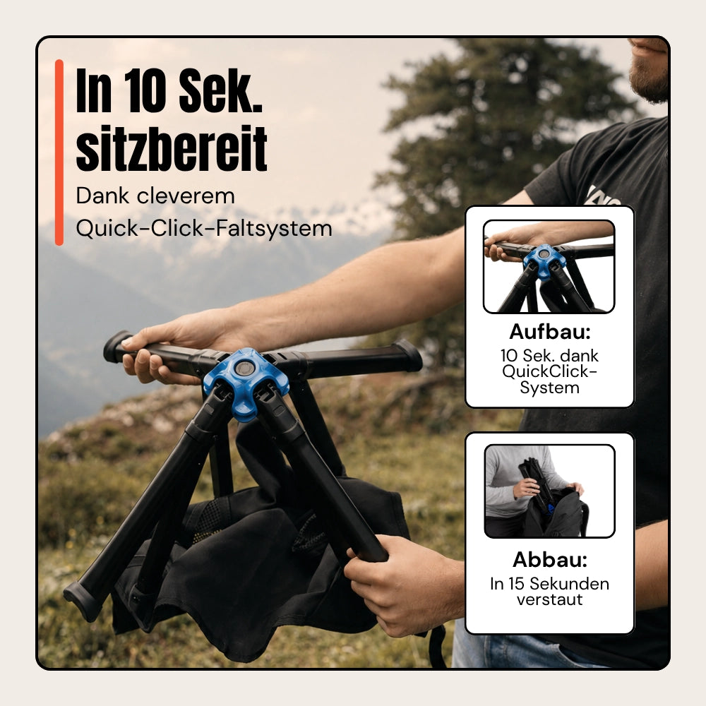 Autwild Campingstuhl - Mini-Packmaß, nur 1700 g, patentiertes QuickClick-System, in 10 Sekunden aufgebaut & bis 150 kg belastbar