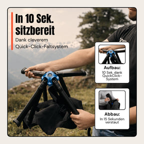 Autwild Campingstuhl - Mini-Packmaß, nur 1700 g, patentiertes QuickClick-System, in 10 Sekunden aufgebaut & bis 150 kg belastbar