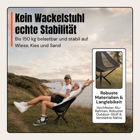 Autwild Campingstuhl - Mini-Packmaß, nur 1700 g, patentiertes QuickClick-System, in 10 Sekunden aufgebaut & bis 150 kg belastbar